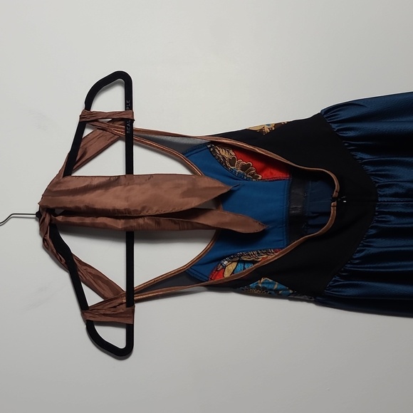 CESAR ARELLANES Multicolor Sleeveless Halter Dress Wrap Neck Size Small - Picture 14 of 14